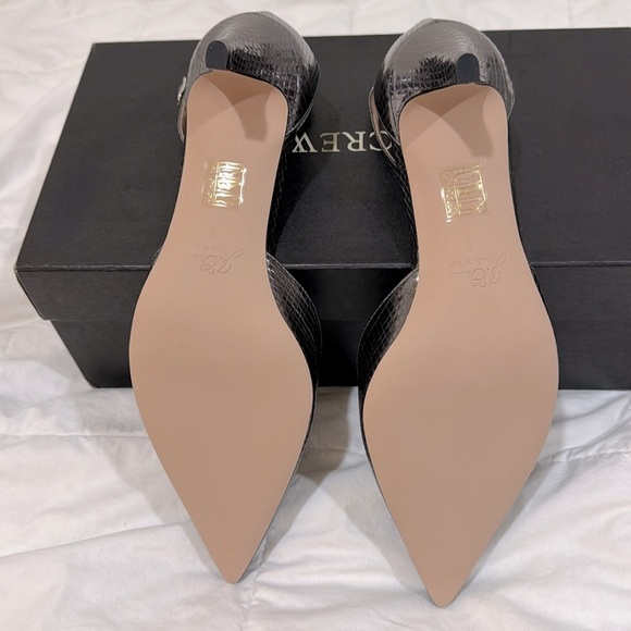 J Crew Collection pointed toe heels in Metallic snake-embossed leather BT882 NEW - Picture 5 of 9